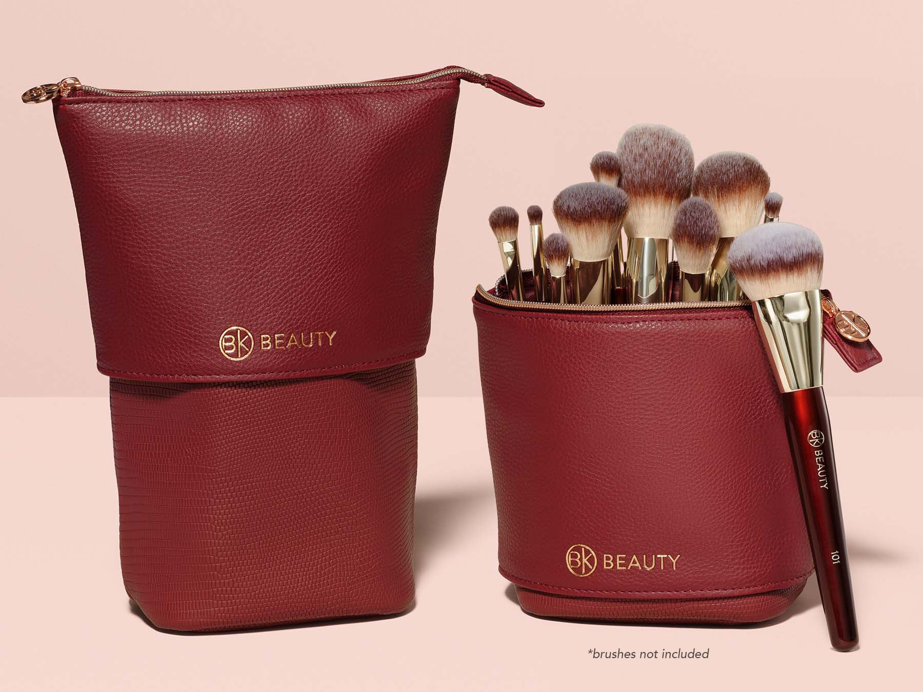Standup Brush Holder & Travel Makeup Bag - Burgundy